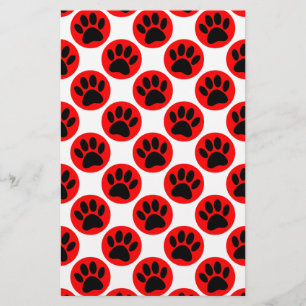 Schwarze Hundepaws in roten Polka-Punkten Briefpapier
