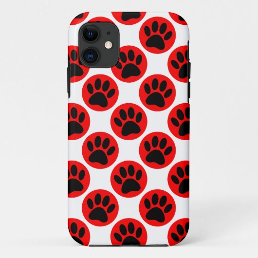 Schwarze Hundepaws in roten Polka-Punkten Case-Mate iPhone Hülle (Rückseite)