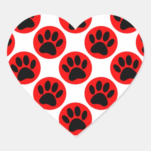 Schwarze Hundepaws in roten Polka-Punkten Herz-Aufkleber (Vorderseite)