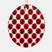 Schwarze Hundepaws in roten Polka-Punkten Keramik Ornament (Links)