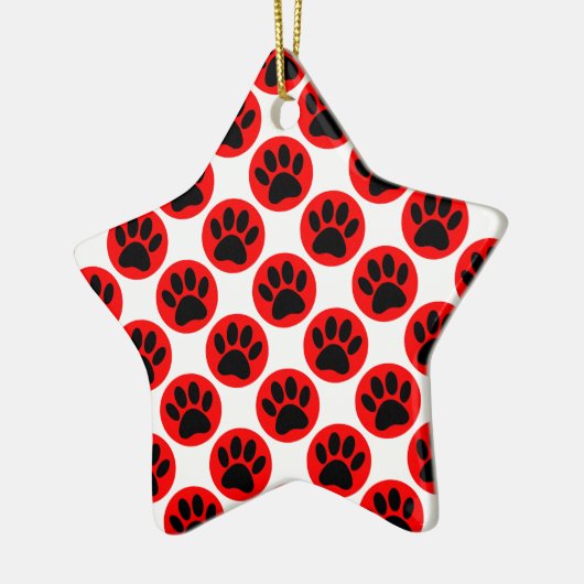 Schwarze Hundepaws in roten Polka-Punkten Keramikornament (Links)