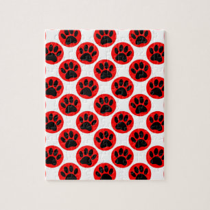 Schwarze Hundepaws in roten Polka-Punkten Puzzle