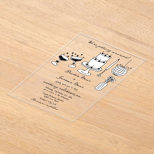 Schwarze Illustrationen mit handgezogenen Doodles- Acryleinladungen (Ablage )