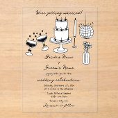 Schwarze Illustrationen mit handgezogenen Doodles- Acryleinladungen (Vorderseite)