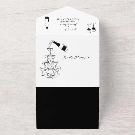 Schwarze Illustrationen mit handgezogenen Doodles- All In One Einladung (Außenbereich)