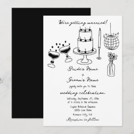 Schwarze Illustrationen mit handgezogenen Doodles- Einladung