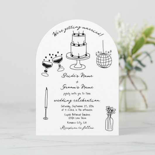 Schwarze Illustrationen mit handgezogenen Doodles- Einladung (Stehend Vorderseite)