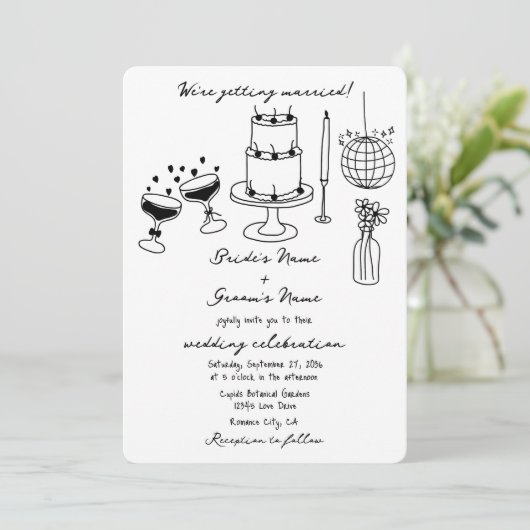 Schwarze Illustrationen mit handgezogenen Doodles- Einladung (Stehend Vorderseite)