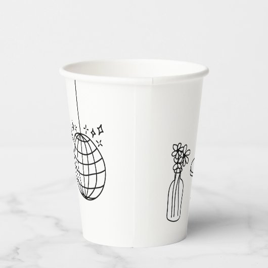 Schwarze Illustrationen mit handgezogenen Doodles- Pappbecher (Rechts)