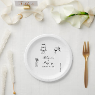 Schwarze Illustrationen mit handgezogenen Doodles- Pappteller