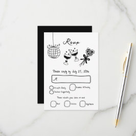 Schwarze Illustrationen mit handgezogenen Doodles- RSVP Karte