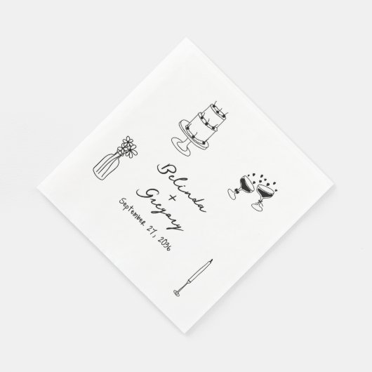 Schwarze Illustrationen mit handgezogenen Doodles- Serviette (Ecke)