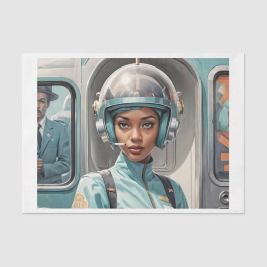 Schwarze im Retro-Futurismus-Comic-Stil Seidenpapier (Vorderseite)