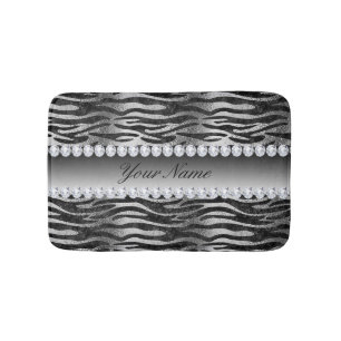 Schwarze Imitat-Foliezebra-Streifen auf Silber Badematte
