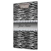 Schwarze Imitat-Foliezebra-Streifen auf Silber Klemmbrett (Links)