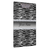Schwarze Imitat-Foliezebra-Streifen auf Silber Klemmbrett (Rechts)