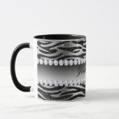 Schwarze Imitat-Foliezebra-Streifen auf Silber Tasse (Links)
