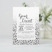 Schwarze Imitat Glitzer Leopard Druckfarbe Einladung (Stehend Vorderseite)