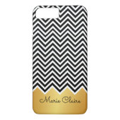 Schwarze IMITAT GOLD Modernes Zickzack Monogramm Case-Mate iPhone Hülle (Rückseite)