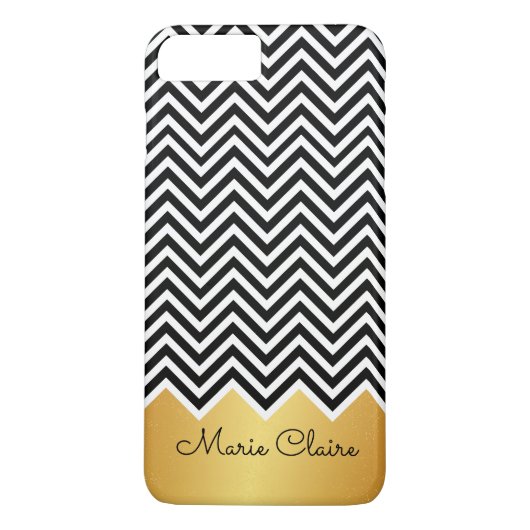 Schwarze IMITAT GOLD Modernes Zickzack Monogramm Case-Mate iPhone Hülle (Rückseite)