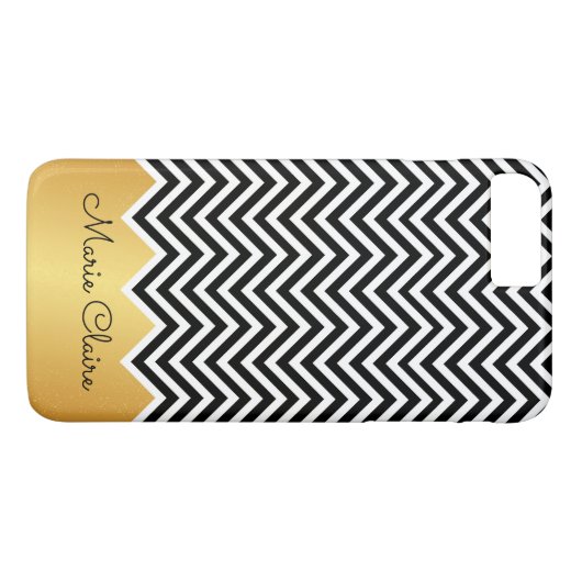Schwarze IMITAT GOLD Modernes Zickzack Monogramm Case-Mate iPhone Hülle (Rückseite (Horizontal))