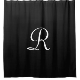 Schwarze Imitate Burlap Duschvorhang White Monogra