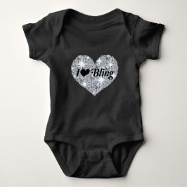 Schwarze Imitate Diamantenherz "I Liebe Bling" Des Baby Strampler