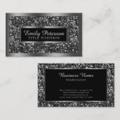 Schwarze Imitate Glitzer Silver Frame Visitenkarte (Vorne/Hinten)