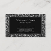 Schwarze Imitate Glitzer Silver Frame Visitenkarte (Rückseite)