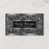 Schwarze Imitate Glitzer Silver Frame Visitenkarte (Vorderseite)