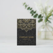 Schwarze Imitate Glitzer und Gold Floral Mandala 2 Visitenkarte (Stehend Vorderseite)