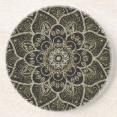 Schwarze Imitate Glitzer und Gold Floral Mandala Untersetzer (Vorne)