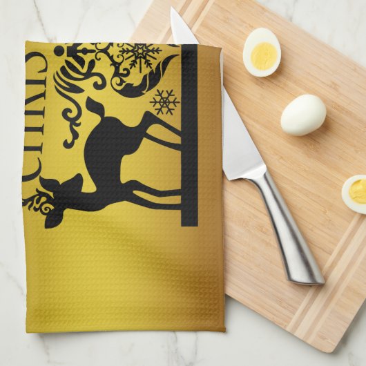 Schwarze Imitate Gold Frohe Weihnachtsküche Handtu Geschirrtuch (Viertel Falte)