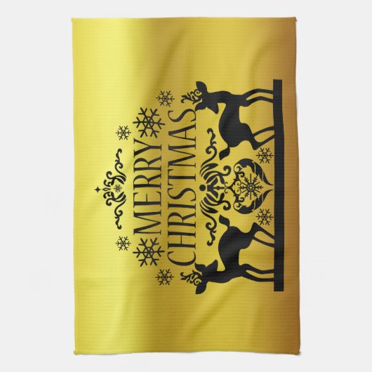 Schwarze Imitate Gold Frohe Weihnachtsküche Handtu Geschirrtuch (Vertikal)