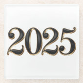 Schwarze Imitate Goldfolie 2025 Jahr Glas Unterset Glasuntersetzer (Vorderseite)