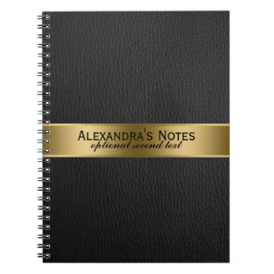 Schwarze Imitate Leather Look Gold Akzente Notizblock