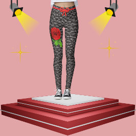 Schwarze Imitate Leather Texture Rose Trendy Mode Leggings