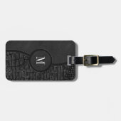 Schwarze Imitate Leder Alligator Skin Luxus Monogr Gepäckanhänger (Vorderseite horizontal)