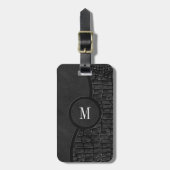 Schwarze Imitate Leder Alligator Skin Luxus Monogr Gepäckanhänger (Vorderseite vertikal)
