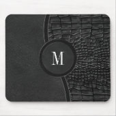 Schwarze Imitate Leder Alligator Skin Luxus Monogr Mousepad (Vorne)
