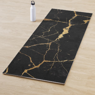 Schwarze Imitate Marmor goldene Adern Yogamatte