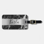 Schwarze Imitate - Marmor und Metallic Silver Gepäckanhänger (Vorderseite horizontal)