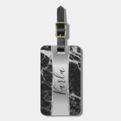 Schwarze Imitate - Marmor und Metallic Silver Gepäckanhänger (Vorderseite vertikal)