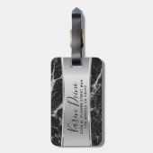 Schwarze Imitate - Marmor und Metallic Silver Gepäckanhänger (Rückseite vertikal)