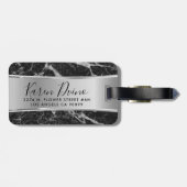 Schwarze Imitate - Marmor und Metallic Silver Gepäckanhänger (Rückseite horizontal)
