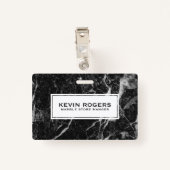 Schwarze Imitate Marmorweißakzent Ausweis (Rückseite mit Klammer)