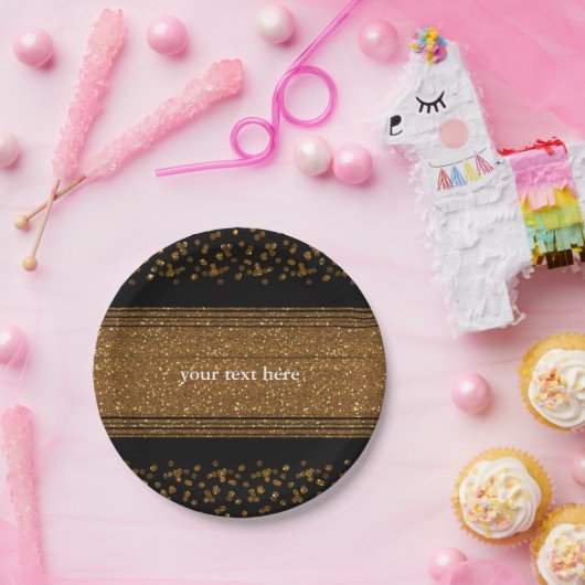 Schwarze Imitate Pinsel Gold Glitzer Party Teller (Party)