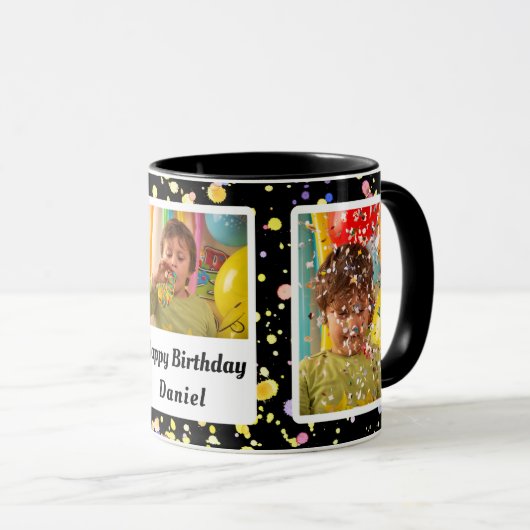 Schwarze individuell anpassbare Fotorahmen Geburts Tasse (VorderseiteRechts)