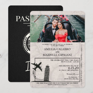 Schwarze Italienische Hochzeitseinladung mit Passd Einladung