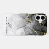 Schwarze Jade Wasserfarbenfarbe Tinte individuell  iPhone Hülle (Rückseite (Horizontal))